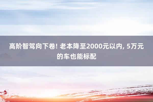 高阶智驾向下卷! 老本降至2000元以内, 5万元的车也能标配